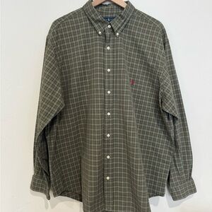 Ralph Lauren 2XB Men’s Plaid Button Down Shirt Big & Tall Green Check Pony Logo